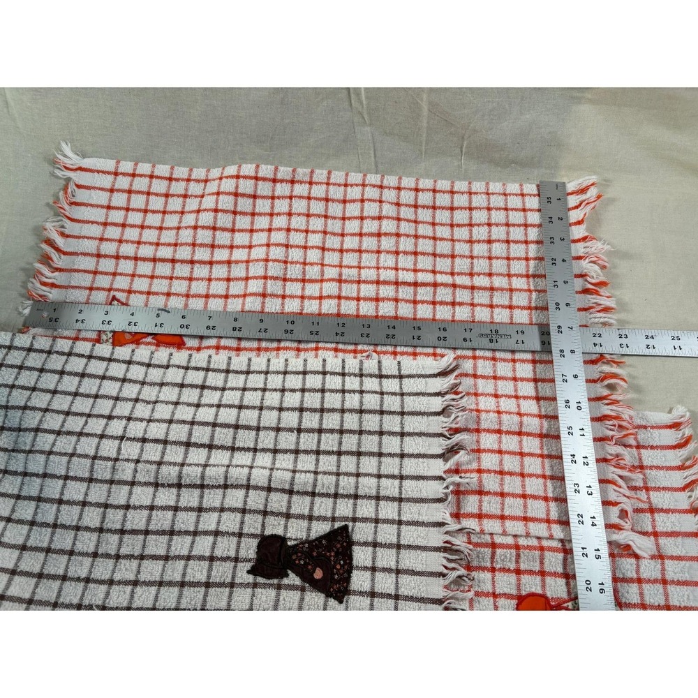 Vtg Cannon Kitchen Towels Set of (3) Sunbonnet Girl Applique Fringe Brown Orange - Picture 4 of 11